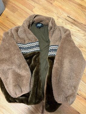 UGG Two-Tone Brown Sherpa Zip Jacket